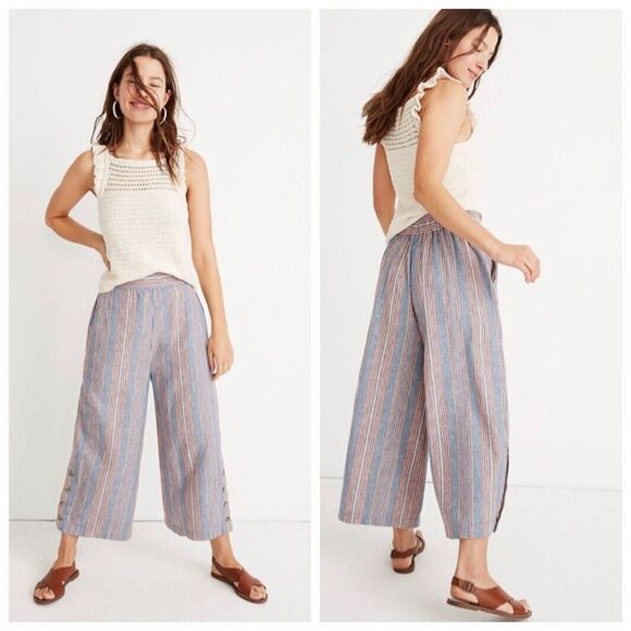 Madewell Huston Crop Pants Women’s Size Medium Rainbow Stripe Tall Pull-On Wide - Picture 1 of 13